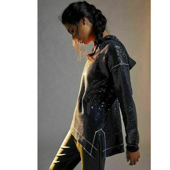 Anthropologie Gracie Sequined Tunic Hoodie Top Cocktail Prom Oversized - Picture 3 of 8